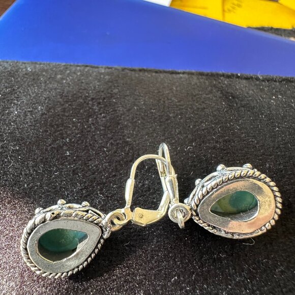 Sterling Silver Pearl Larimar Earrings Sterling Silver Navajo, Native Made Teardrop Larimar Earrings